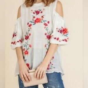 Umgee cold shoulder Embroidered top.